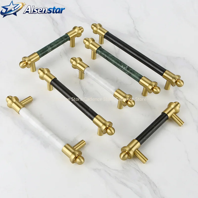 Nordic Style Luxurious Hardware Solid Brass Natural Marble Cabinet Knob Drawer Pull Furniture Handles