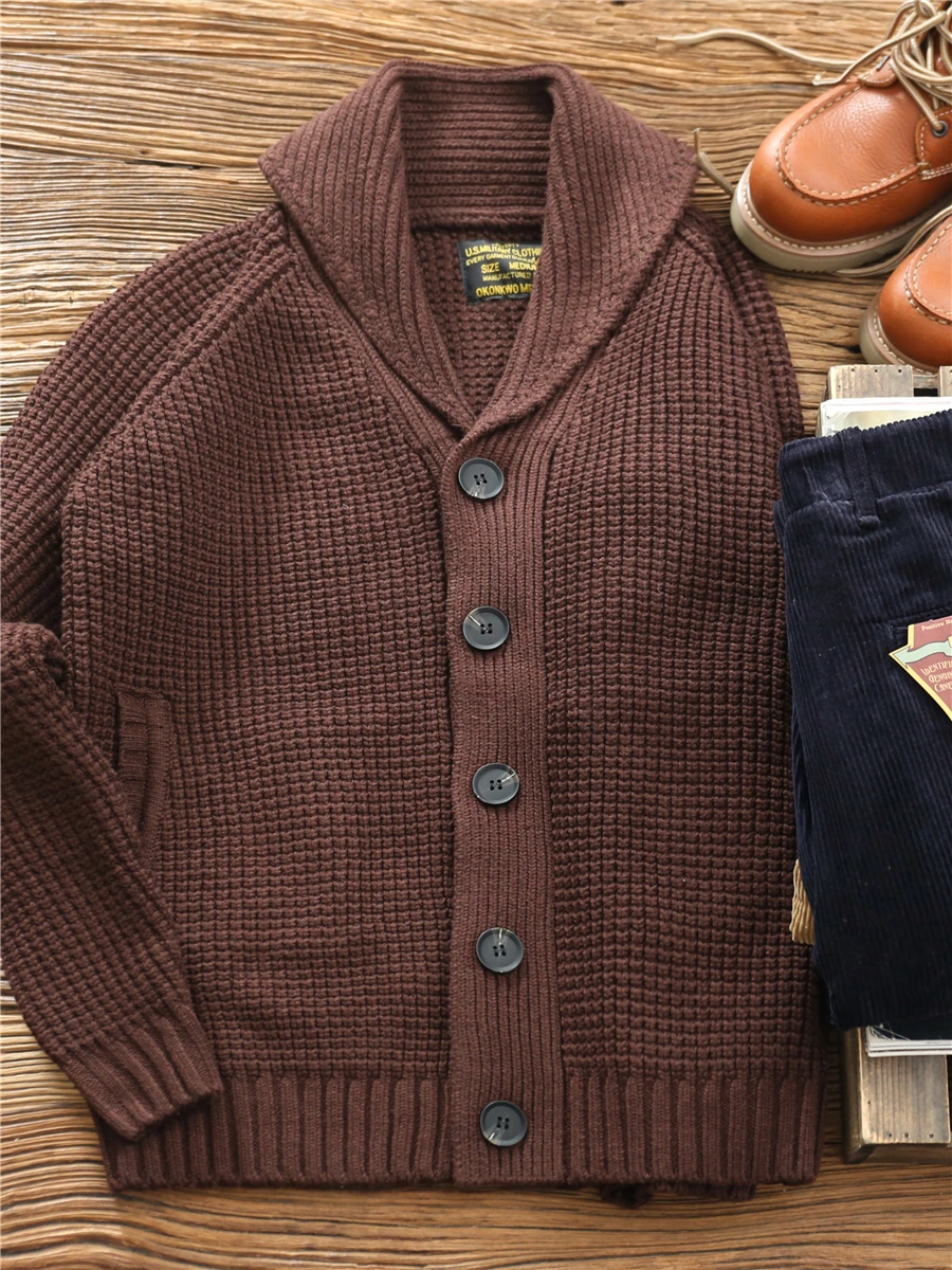 Thiened Woolen  Collar Sweater Coat Men's Winter Warmth Naval Sle American Flip Collar Knittedwear Straight Cut Yout...