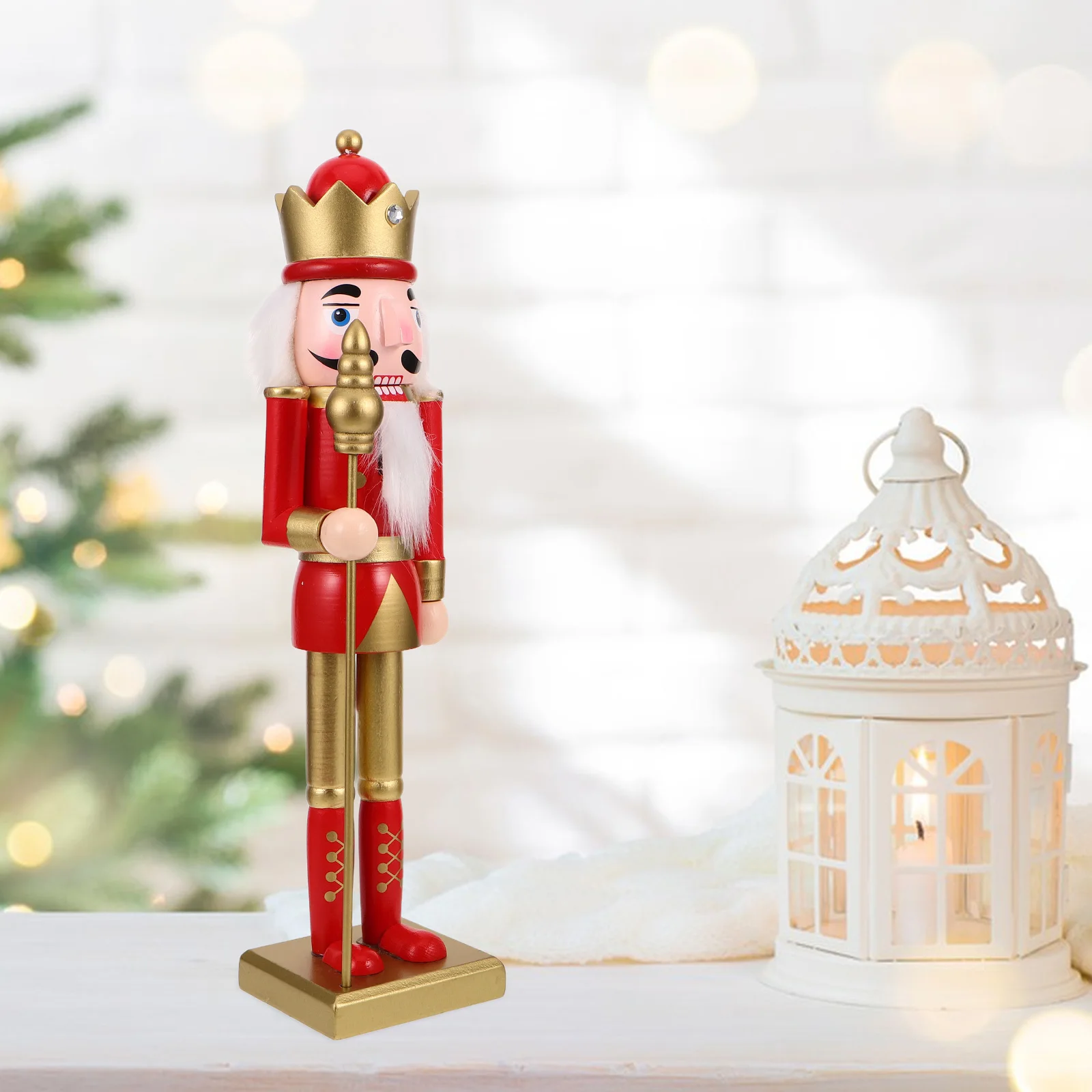 

38Cm Wooden Nutcracker Soldier Statue Classic Christmas Decorative For Mantel Tabletop Holiday Display Large Ballet Puppet