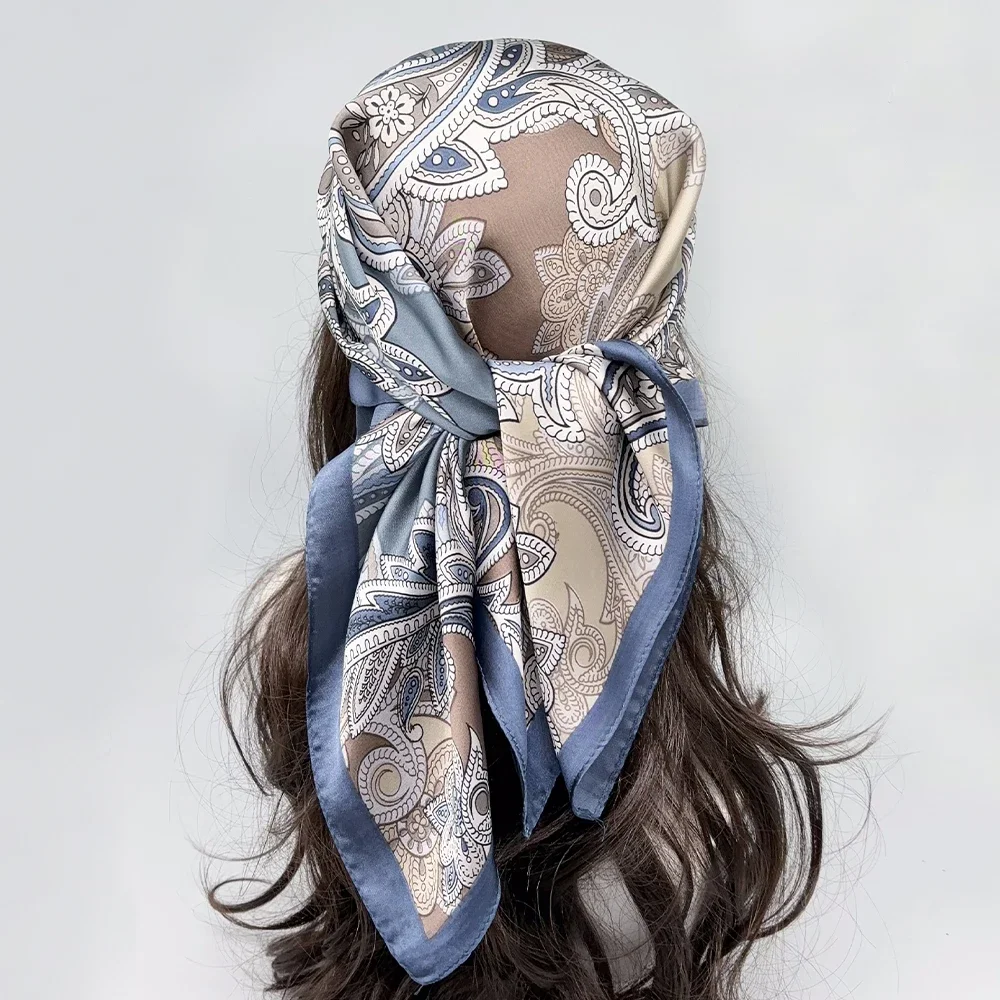 2024 Luxury Brand Silk Square Scarf Women Neck Hair Tie Band Beach Hijab Kerchief Head Headbands Bandana Female Foulard 70cm