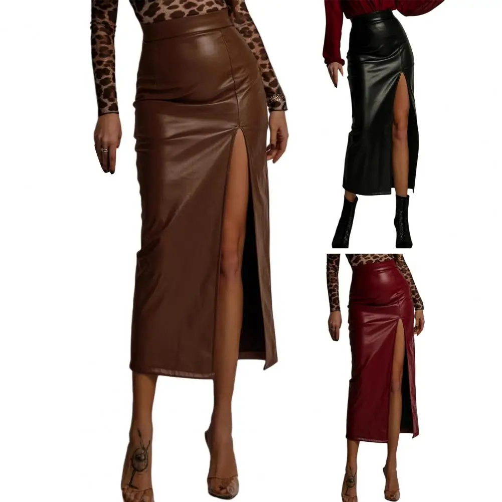 

Women 2026 Dresses Leather Skirt Women's Temperament High Waist Leather Skirt Half Body Skirt PU Leather Dress Women Slim Fit