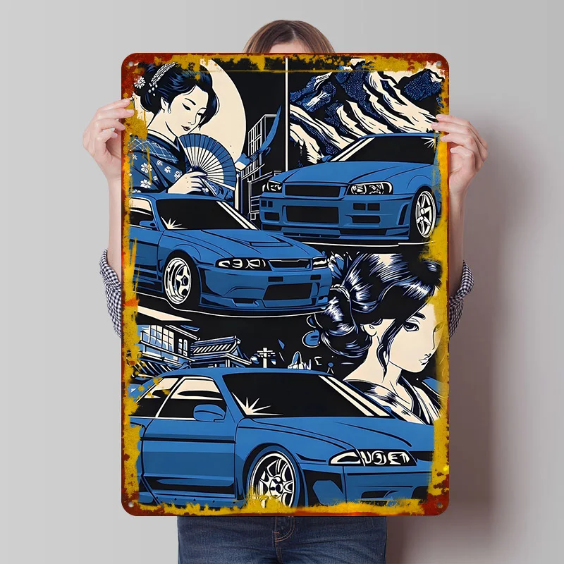 Japanese S and Geishas Art Car Metal Poster Custom Wall Art Retro Vintage Tinplate Signs for Man Cave Aesthetic Decoration Room