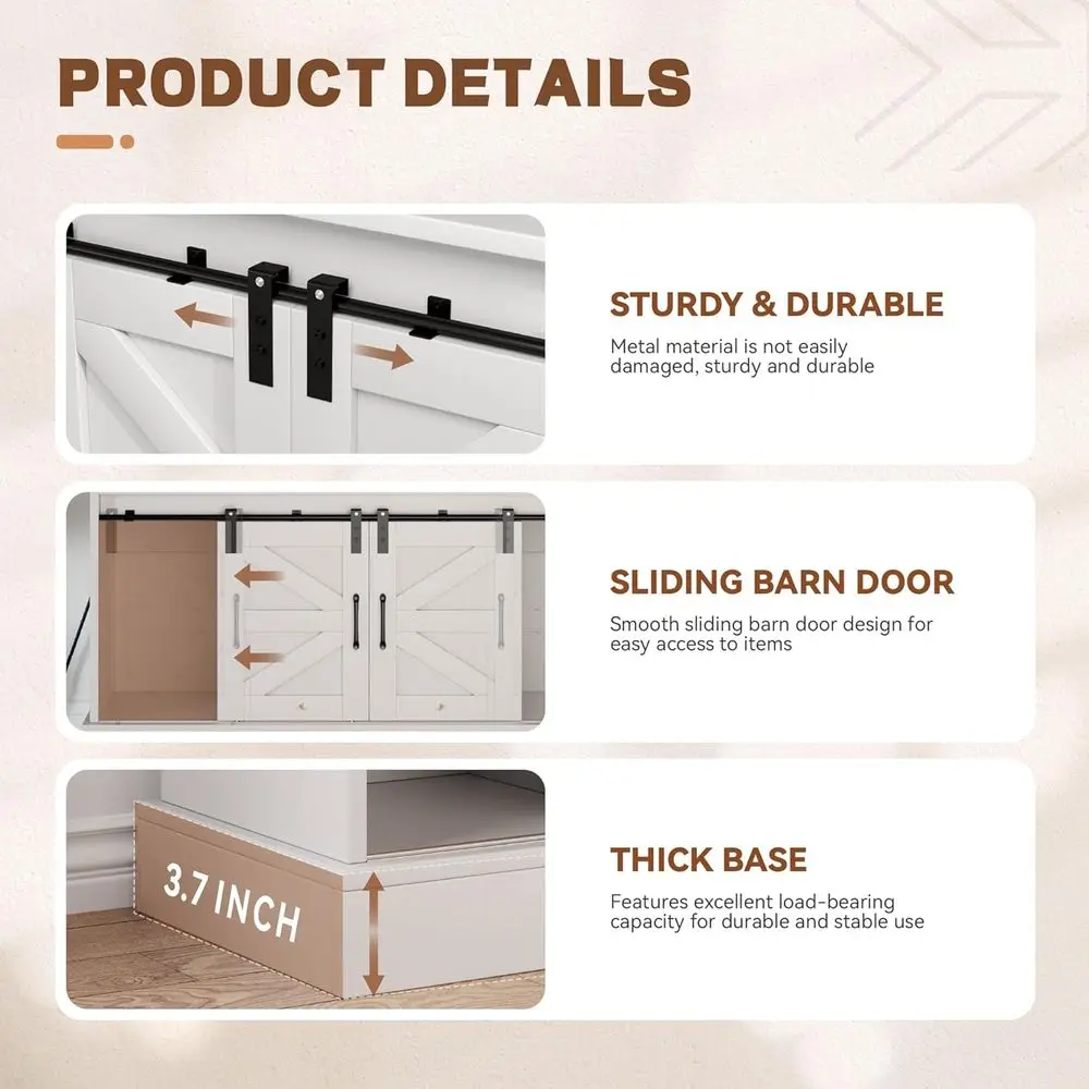 Caffettiera da 47" con porta calici e presa di corrente, armadietti a buffet con contenitore, credenza da fattoria con fienile scorrevole