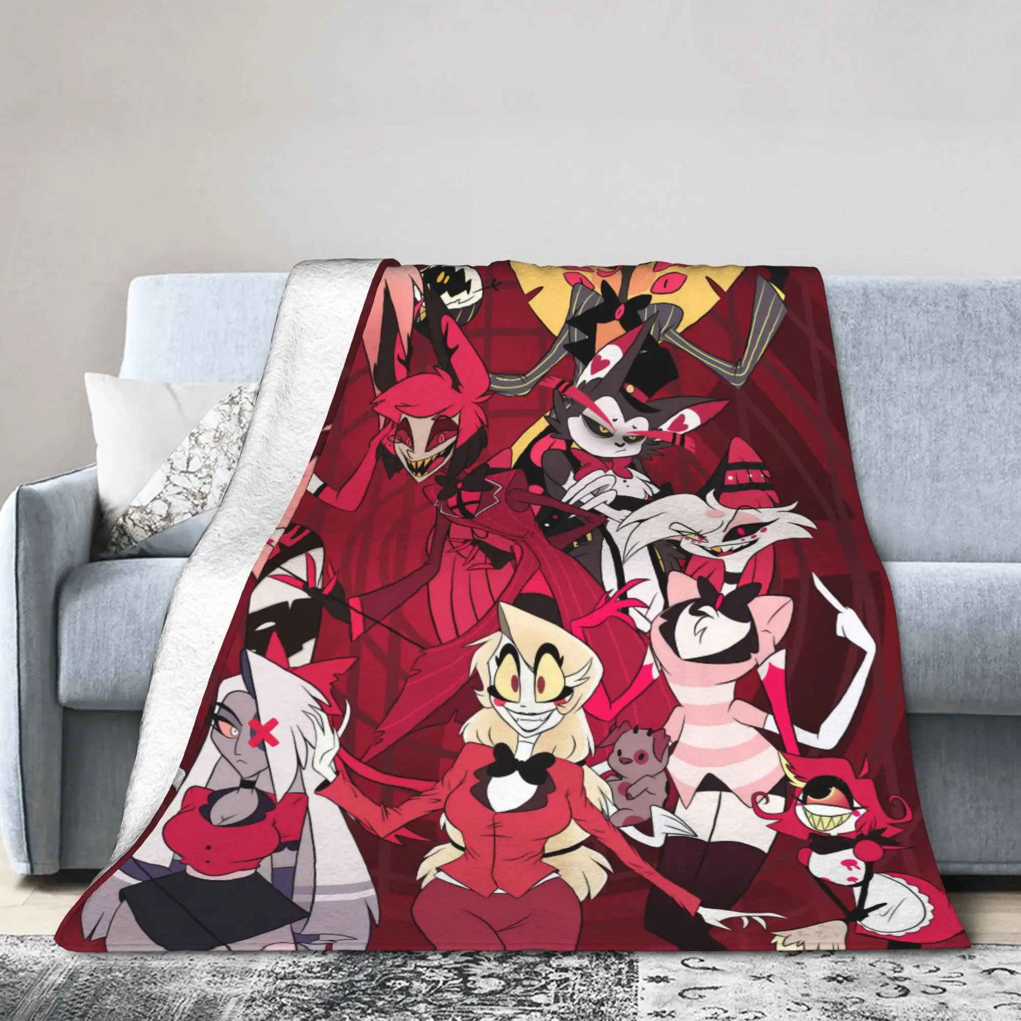 

Плед с мультяшным принтом «Отель Хазбин», вельветовый, многофункциональный, легкий, тонкий, для дивана, автомобиля, кровати