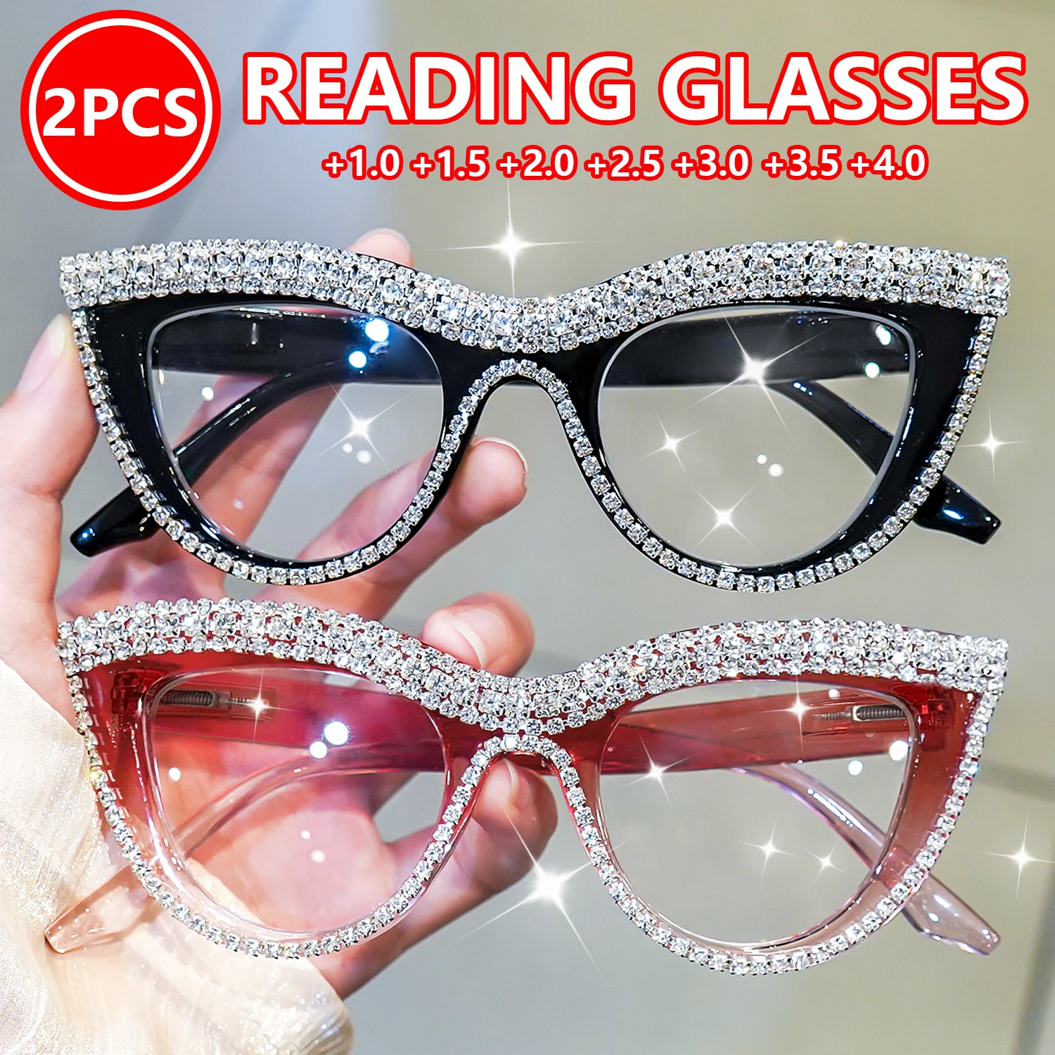 2 Stück elegante Cat-Eye-Lesebrillen für Damen und Herren, Büro- und Computergebrauch, trendige Lesebrillen, Computerbrillen – Detail 5