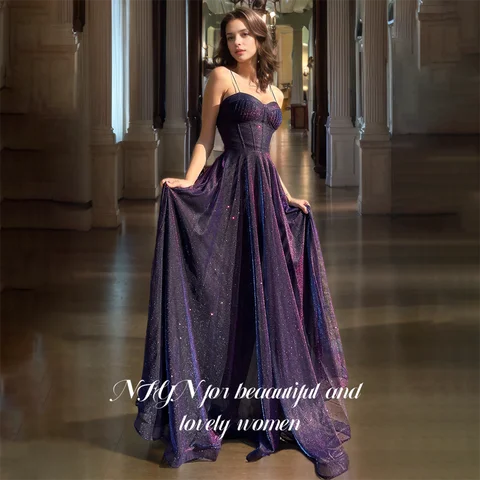 NFYN Lila A-LINE Formell Balklänning Paljett Hjärtformad Aftonklänningar för Damer Spaghettiband Plisserad Kändisklänningar Anpassad 10 best sales lila balklänning - №9