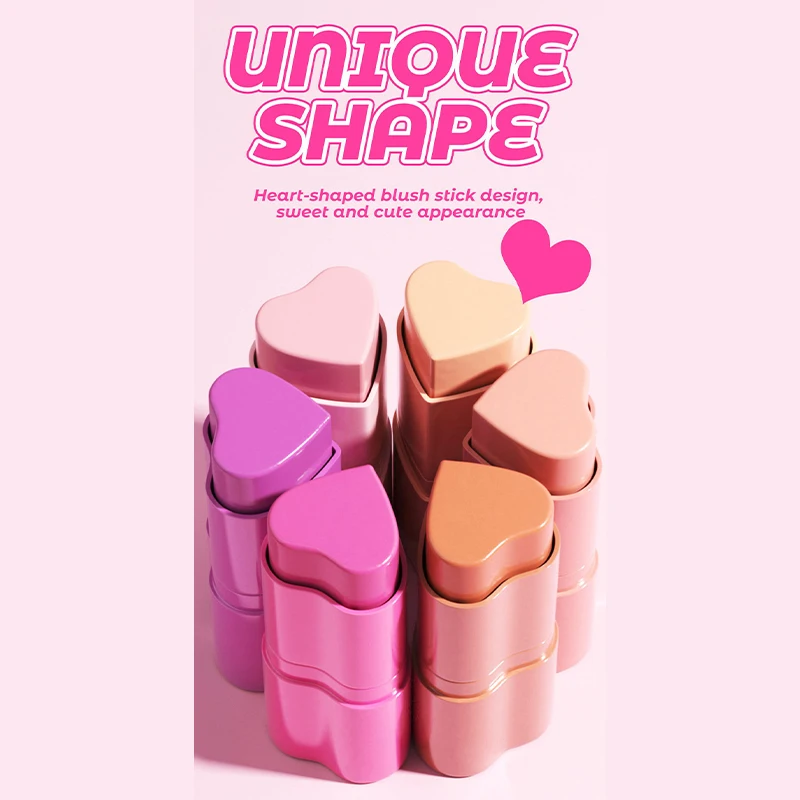 Cheek Blush Cream Heart Shape Blusher Stick Lip Lift Complexion Long-lasting Waterproof Simple Tint High Pigment Beauty Makeup