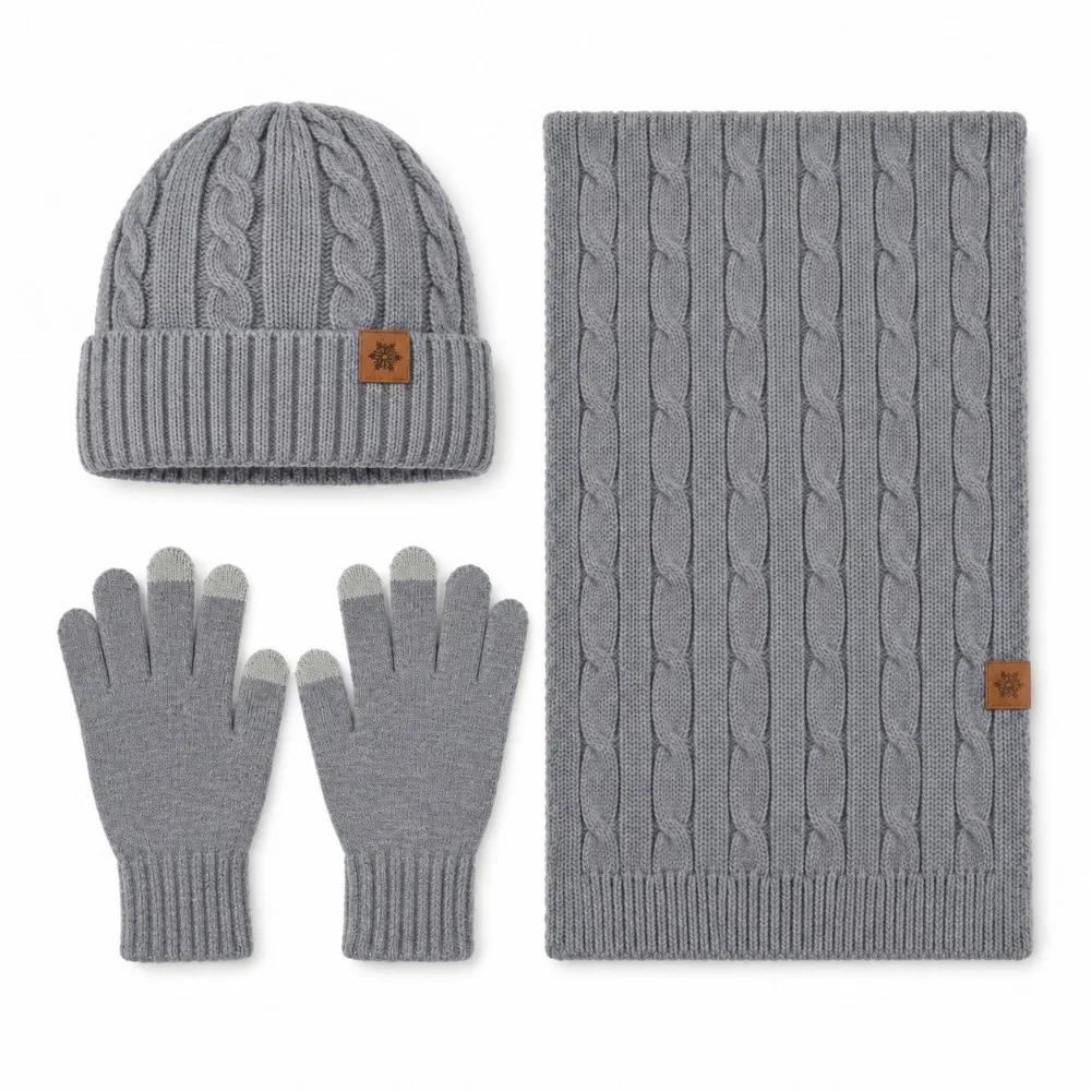 3Pcs/Set Warm Winter Hat Scarf Gloves Set Non Slip Lining Scarf Neck Warmer Suit Windproof Thicken Touchscreen Gloves for Men