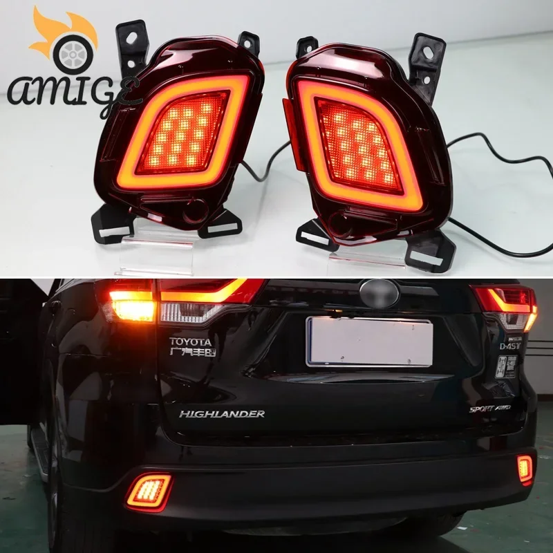 

Car LED Reflector Bumper Lamp Taillights For Toyota Highlander 2015-2018 Backup lamps Brake Light Rear Lights
