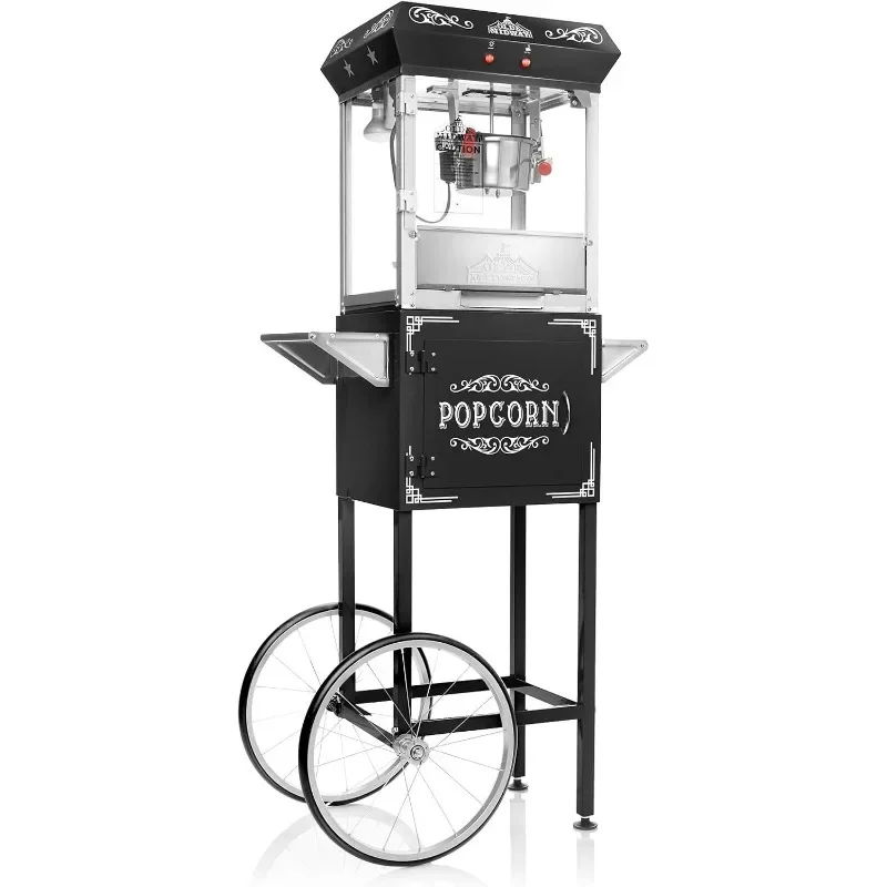 Olde Midway Vintage Style Popcorn Machine Maker Popper with Cart and 6-Ounce Kettle - Black