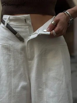 White Linen Wide-Leg Pants 4 White Cotton Linen Pants Women Wide Leg Formal Trousers Summer Straight Leg Suit Pants High Waist Ladies Formal Pants Loose 4