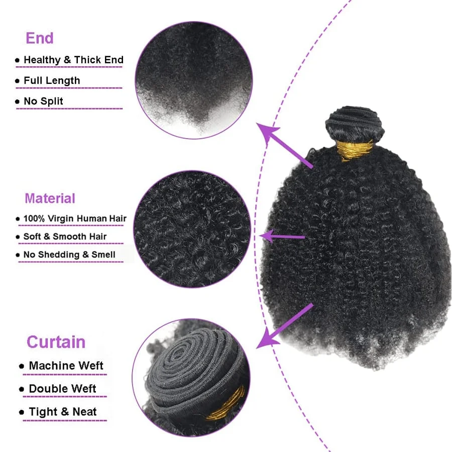 Fasci di capelli umani ricci afro crespi non trattati al 100% 9A Capelli vergini ricci mongoli Capelli umani 1 pacco Colore nero naturale