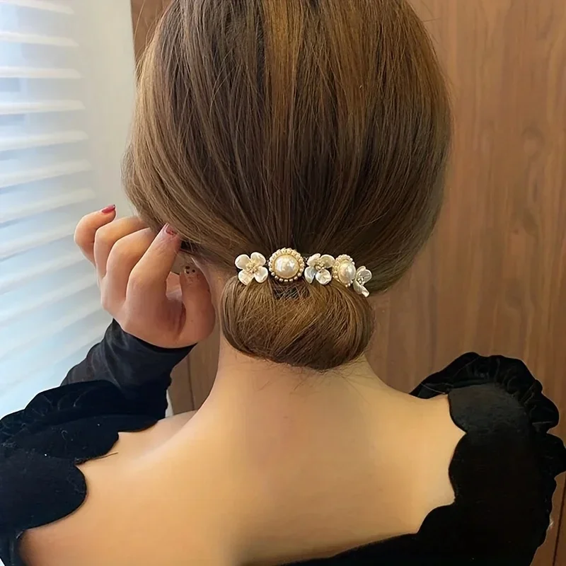 Vintage Elegant Pearl Bun Maker Lazy Hair Curler Tools Hair Styling Accessories Flower Hairpin Hair Braiding Braider Hairgrip