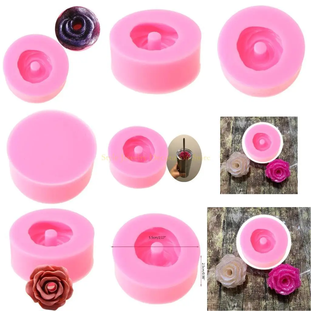

D46E Shiny Handmade Epoxy Resin Mold Rose Flower Straws Casting Silicone Mould