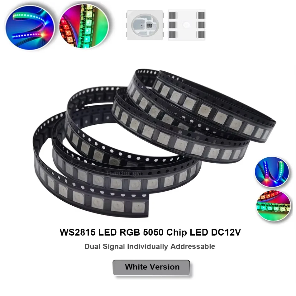 WS2815 LED Chip 5050 RGB DC12V Intelligent Control Signal Break-point Continuous Transmission Full Color Addressable 10-1000PCS