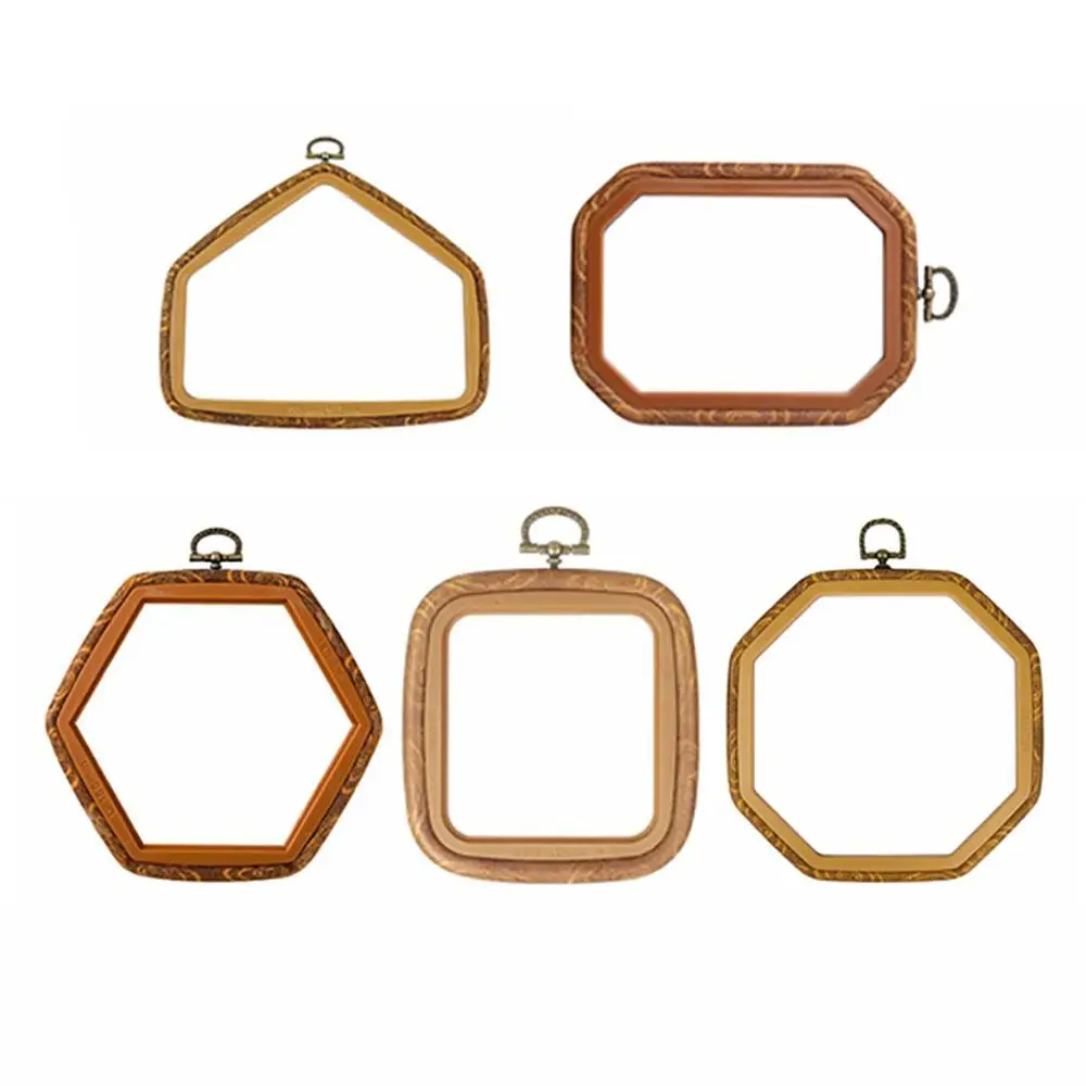 Plastic Embroidery Hoop Wood Grain Octagon/Square/Rectangle/Hexagonal Embroidery Frame Handmade Needlecraft Sewing Accessories