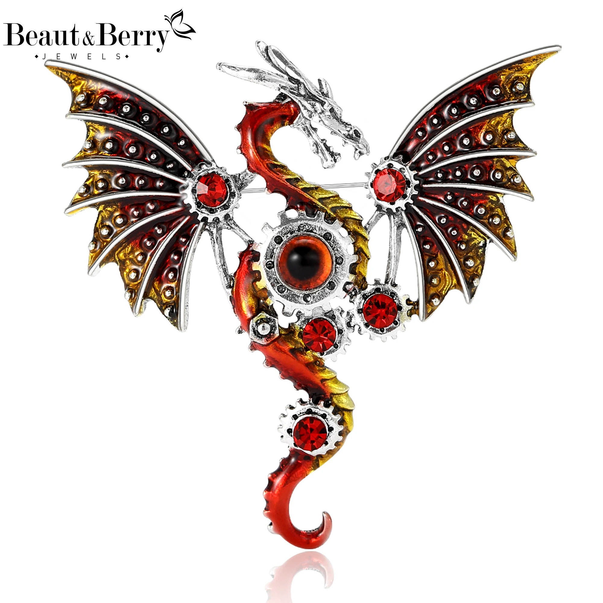 Beaut&Berry Enamel Flying Dragon Brooches for Women Unisex Animal Pins Casual Party Accessories Gifts Friends Decoration