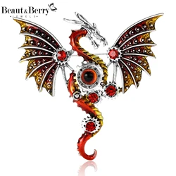 Beaut&Berry Enamel Flying Dragon Brooches for Women Unisex Animal Pins Casual Party Accessories Gifts Friends Decoration