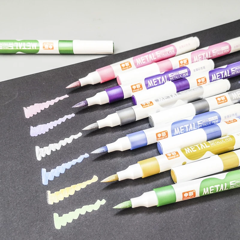 6 Colors Metallic Marker Pen Medium Point Metallic Markers for Rock Painting Black Paper Card Making Scrapbooking Crafts