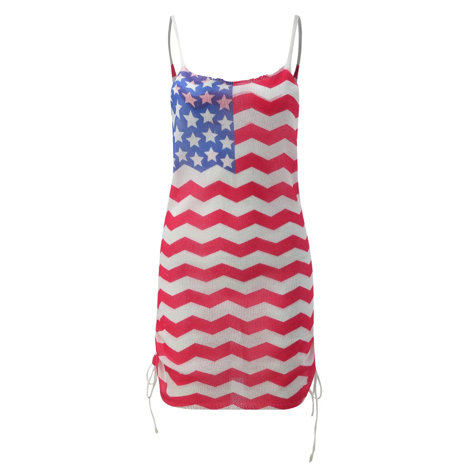 Vestido playero para mujer, traje de baño con estampado del Día de la independencia, con borlas, ropa de playa