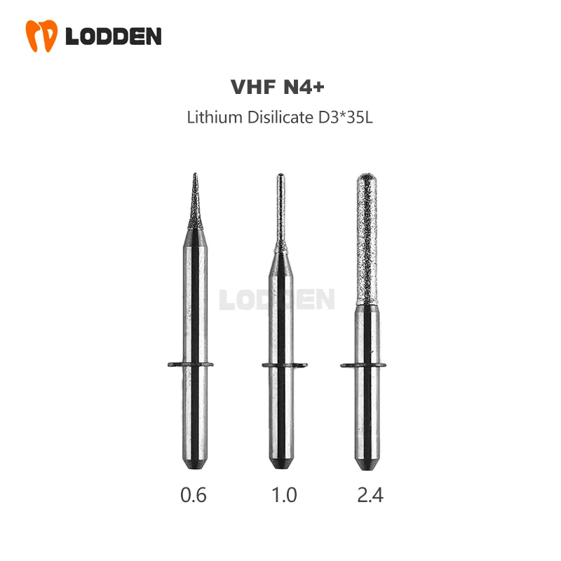 

VHF N4+ Lithium Disilicate Milling Burs D2.4*D3*35L for Dental Lab Glass Ceramic Materials 0.6 1.0 2.4mm Grinding Tool Dentistry