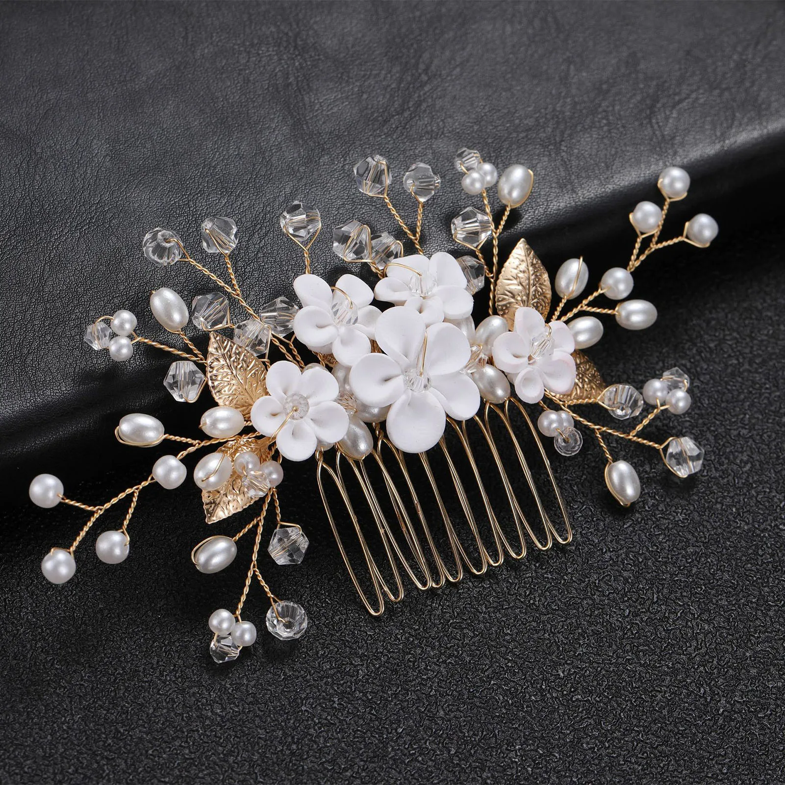 Peignes à cheveux de mariage avec motifs de fleurs blanches, pièces de sauna en perles, épingles à cheveux en perles de cristal, pinces latérales, accessoires de bijoux de mariée