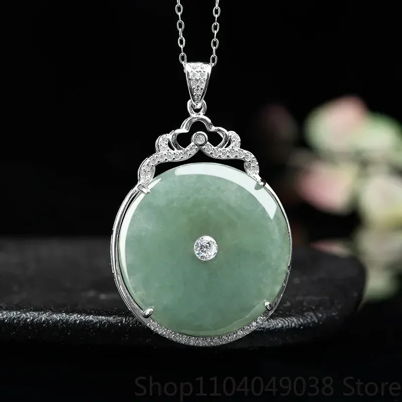

Бирманский нефритовый кулон в виде пончика, натуральные подвески, ожерелье, амулет, ювелирные изделия, роскошный жадеит, модный драгоценный камень, зеленый серебро 925, ожерелья