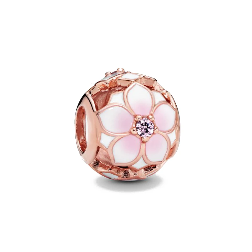 New S925 Silver Rose Gold Hollow Flower Leaf Dice Gift Box DIY Charm Beads Fit for Bracelets Necklaces Women's Boutique Jewelry - view 5