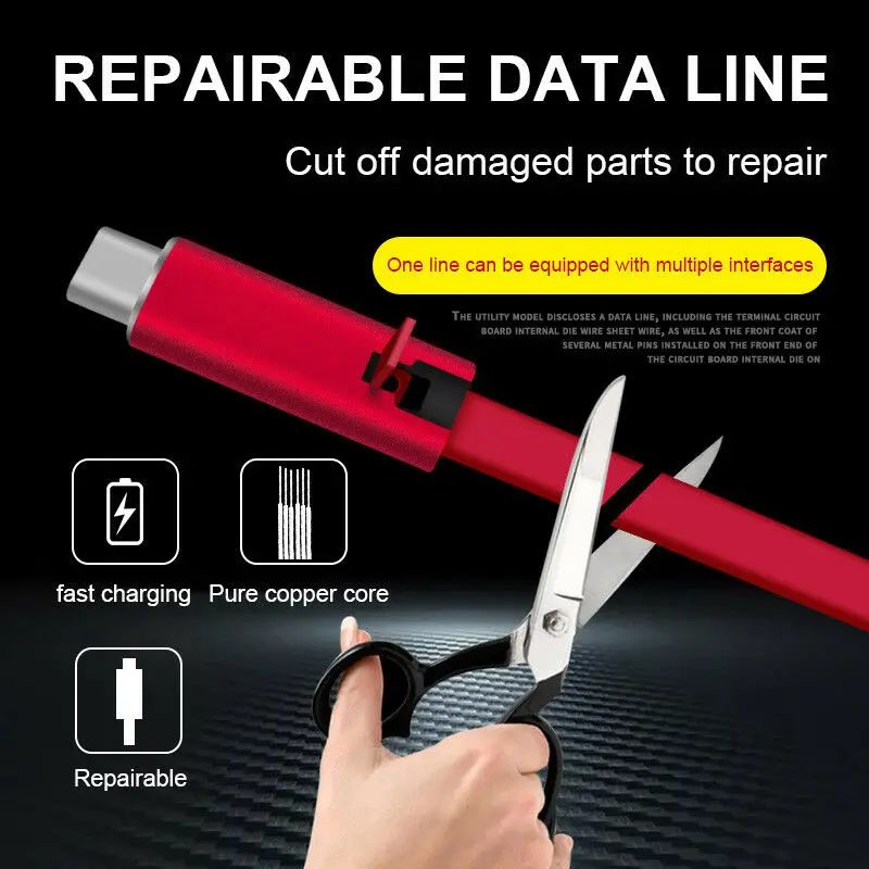 Câble de chargeur USB réparable pour micro Android, adaptateur de charge renouvelable, charge de données, 1.5m, Bungalow de réparation