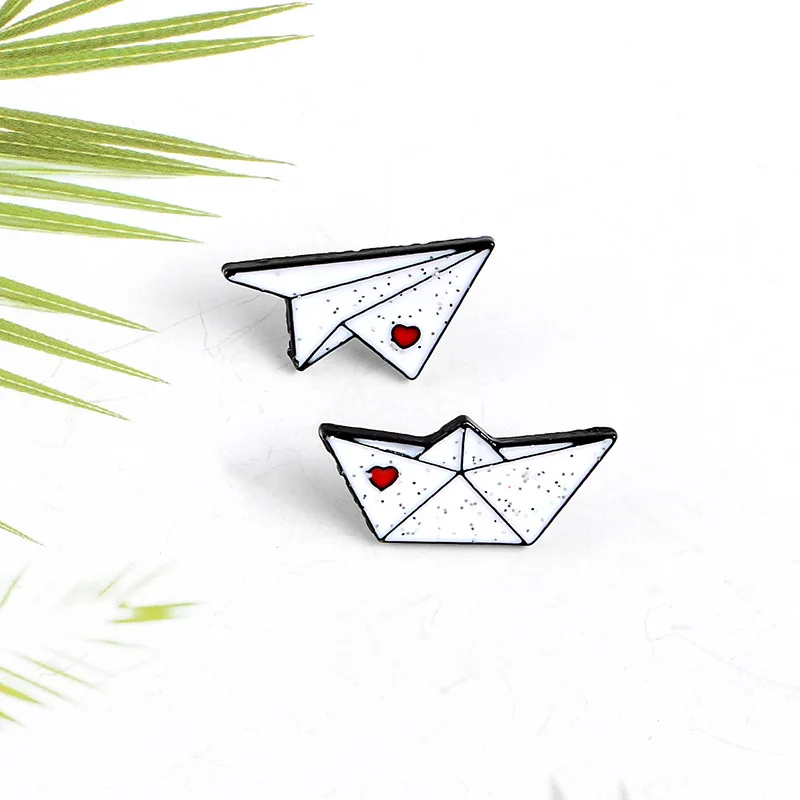 Origami Paper Airplane Paper Boat Enamel Pins White Handcraft Airship Lover Brooch Metal Badge Pin Cute Trendy Kids Jewelry Gift