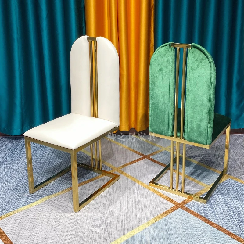 Light luxury stainless steel gold fabric dining chair fashion high sense creative cafe home backrest microfiber leather chair