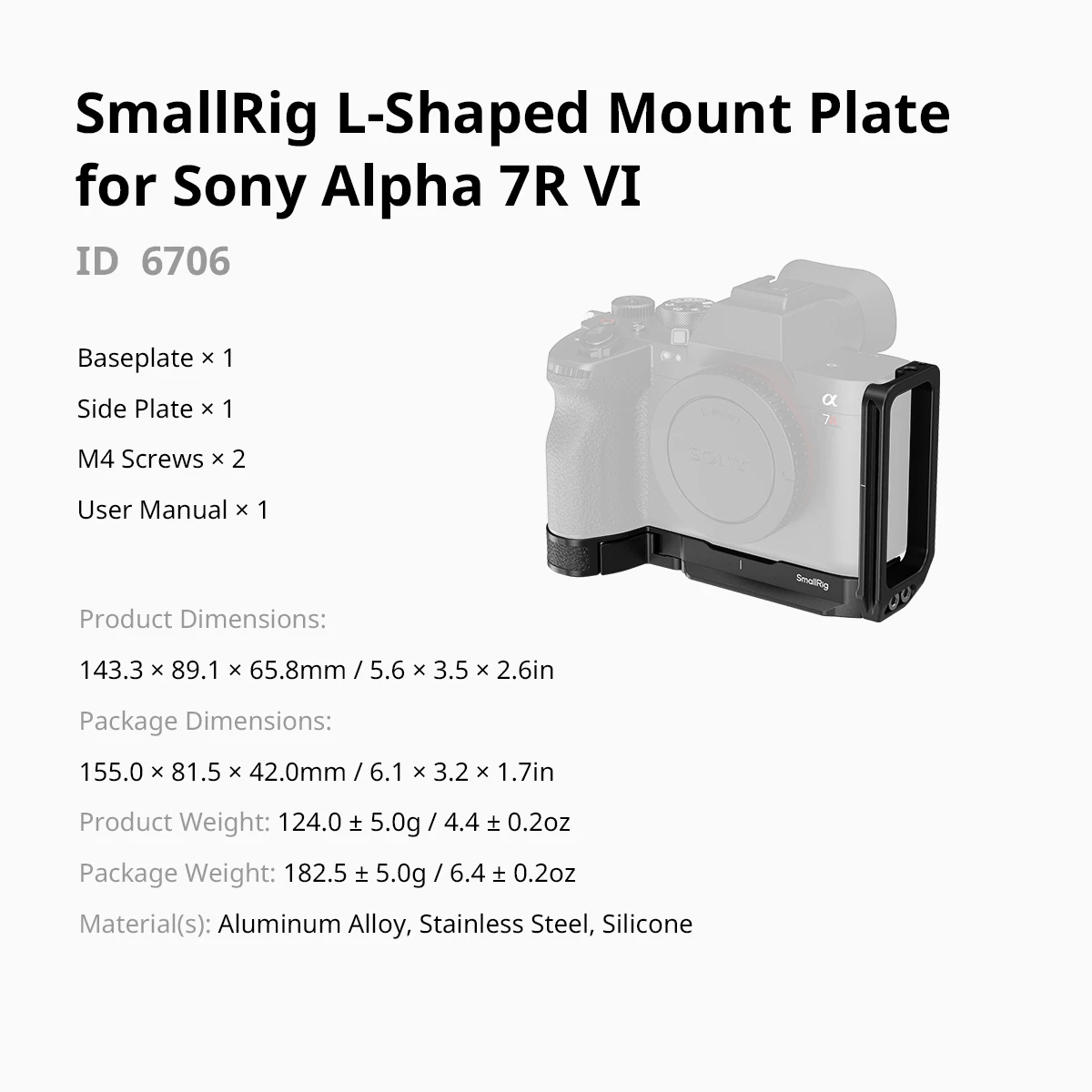 SmallRig A7R VI Basisplaat Montageplaat voor Sony Alpha 7R VI met Arca-Swiss Quick Release Plaat voor Handheld Statief Gimbal -6705
