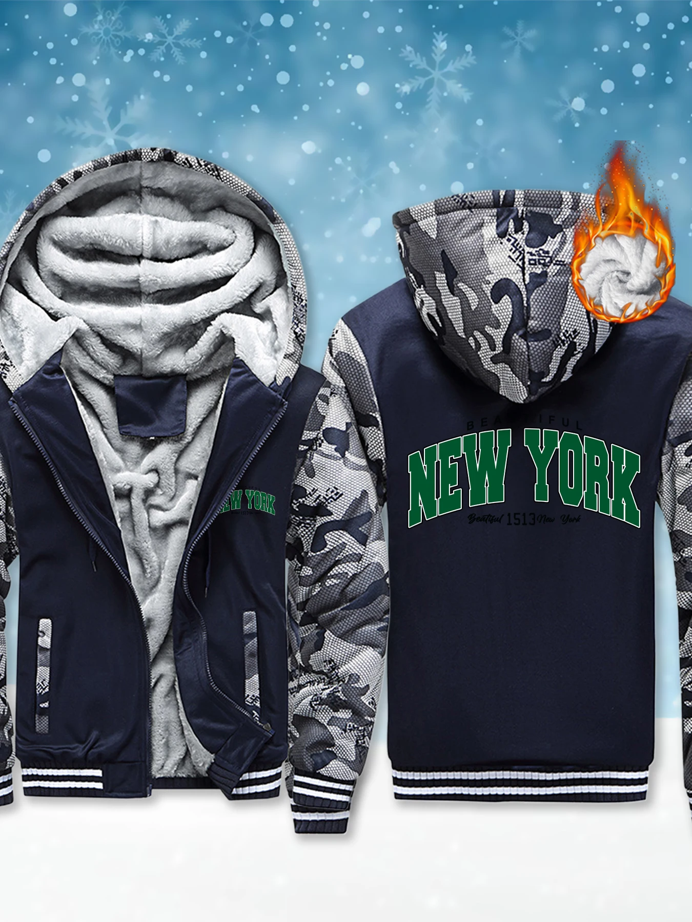 

Beautiful New York Print Mans Streetwear Casual Fashion Hooded Jacket Thick Fleece Coat Soft Warm High Quality Sweatshirt