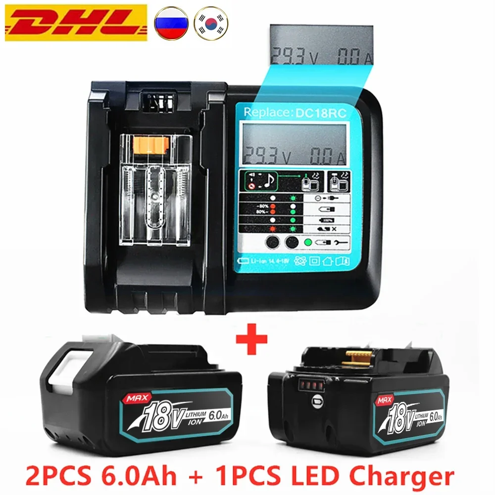 NEW with LED Charger Rechargeable Battery 18 V 6000mAh Lithium Ion for Makita 18v Battery 6Ah BL1840 BL1850 BL1830 BL1860 LXT400