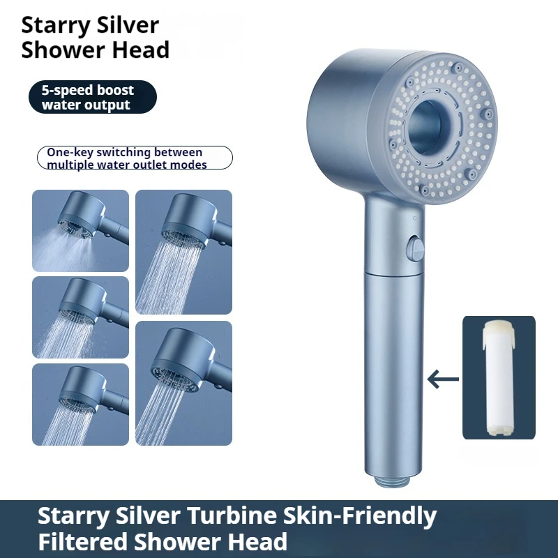 

Набор из 1 предмета: душевая лейка Starry Sky Silver Turbo с фильтром, душевая лейка с функцией повышения давления, ручная многофункциональная лейка для душа с подогревом воды, незаменимый аксессуар для ванной комнаты