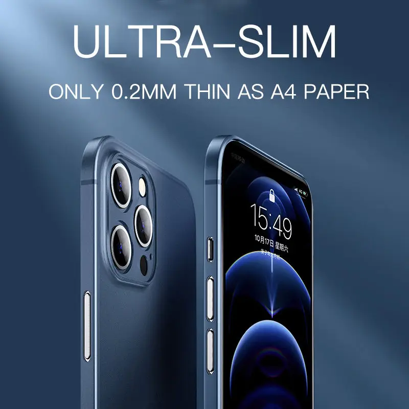 Funda translúcida ultrafina de PC mate para iPhone 11 12 13 14 15 16 Pro Max 15 Plus, cubierta esmerilada 3