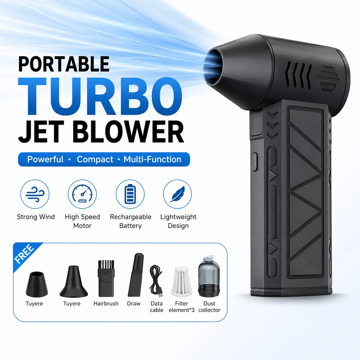 X6 Turbo Jet Blower 130000RPM erős légfúvó kefe nélküli motor turbó ventilátor fúvóka fénnyel tisztító légfúvó eszköz