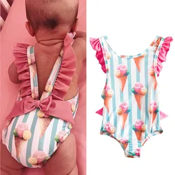 Costume da bagno per bambina per bambini 1-4 anni costumi da bagno a righe nuoto per bambini Bikini senza schienale costume da bagno intero per neonato