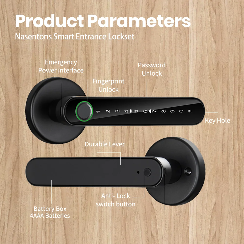 Tuya TTLock Smart Handle Lock Home Security Fingerprint Electric Handle Intelligent Lever Lock