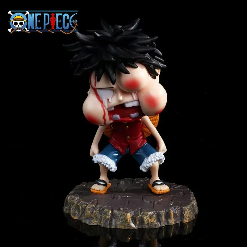 12cm Anime One Piece fiure Luffy with a puffy face badly battered model Table cake decoration Children's gift