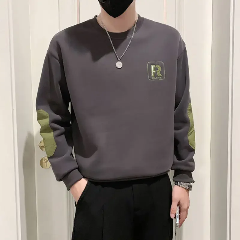 

Male Clothes T-shirt White Simple Hoodieless Sweatshirt for Men Pullover No Logo Color Matching Top Autumn Emo Brand Cheap Loose