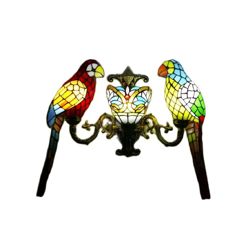 Tiffany Parrots Baroque Wall Lamp Aisle Balcony Foyer Entrance Europe Vintage Porch Sconce Light D41801