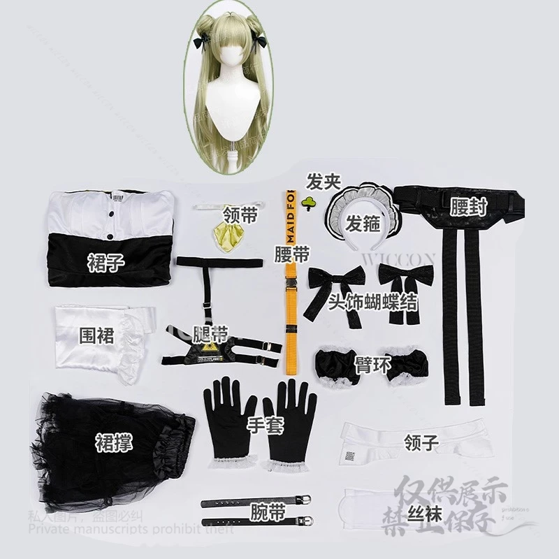 NIKKE-traje de sirvienta blanca de la diosa de la victoria, conjunto de disfraz de Cosplay, peluca, vestido, enagua, accesorios para el cabello, Anime de Halloween