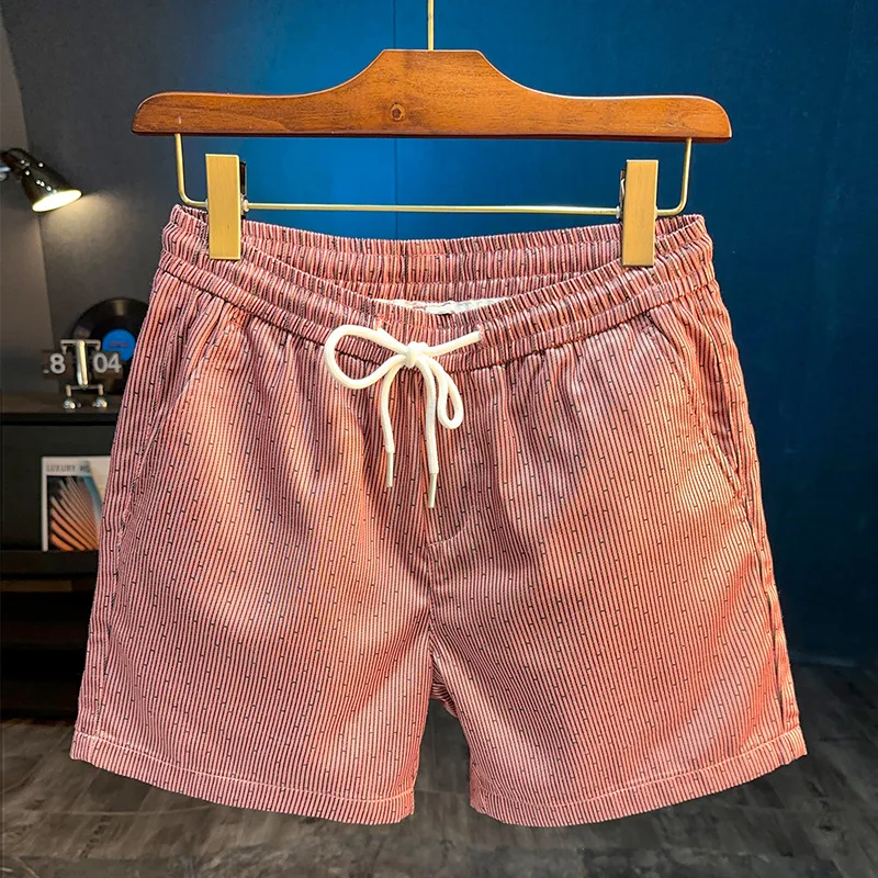 2025 летние новые мужские пляжные шорты в полоску с принтом, повседневные модные спортивные дышащие эластичные четвертьбрюки