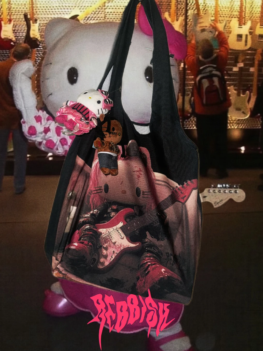 

2025 new Rock 'n' Roll Aesthetic kitty Pink Four Seasons Commuter Versatile Large Capacity Canvas Bag