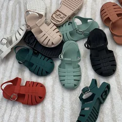 Children Summer PVC Baotou Roma Sandals Kids Boy and Girl Fashion Classical Jelly Shoes Soft Sole Flat Baby Beach Shoes SO127