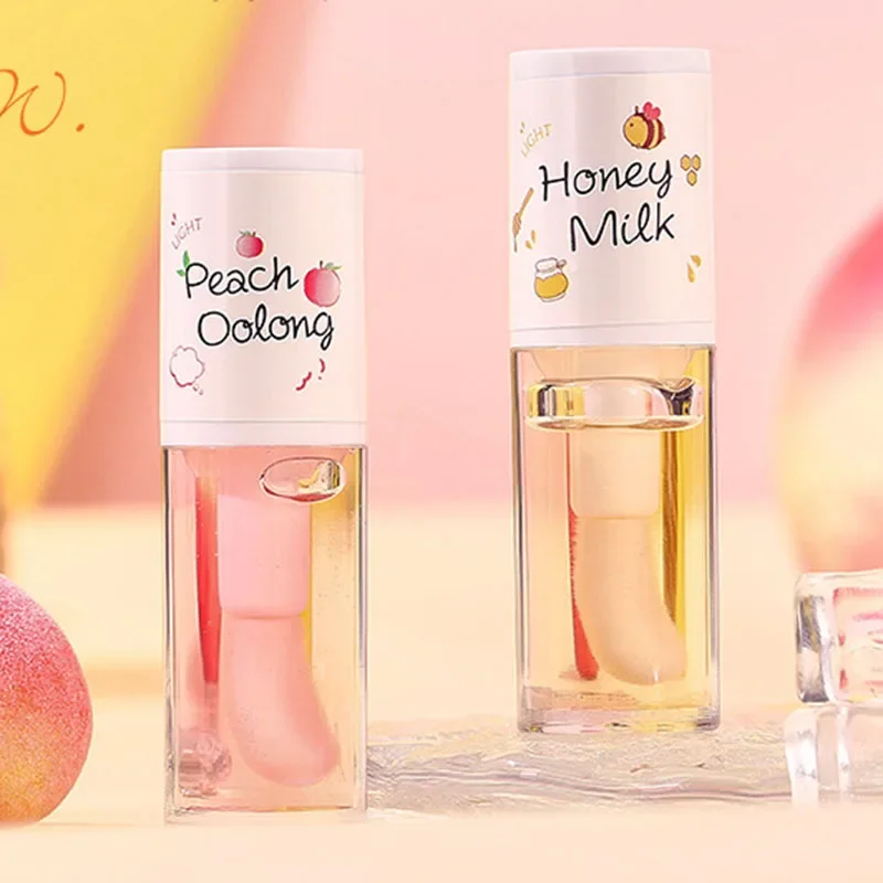 Peach Milk Honey Lip Oil Relieves Dry Moisturizing Lip Gloss Fades Lip Lines Water Light Lips Big Brush Head Korean Cute Makeup