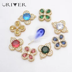 LJRIVER Zircon Connector for DIY Jewelry Making Materials Connection Fasteners Petal-shaped Metal Buckle Handmade Accessories