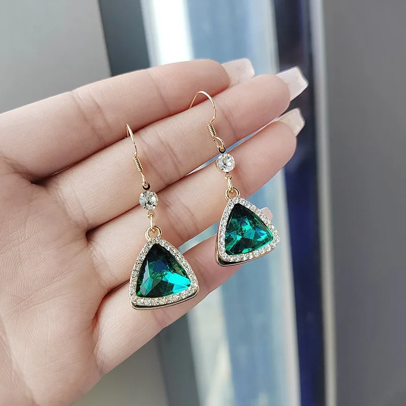 

Red Green Stone Gold Color Cubic Zircon Dangle Earrings For Women Luxury Geometric Acrylic Crystal Vintage Charm Jewelry