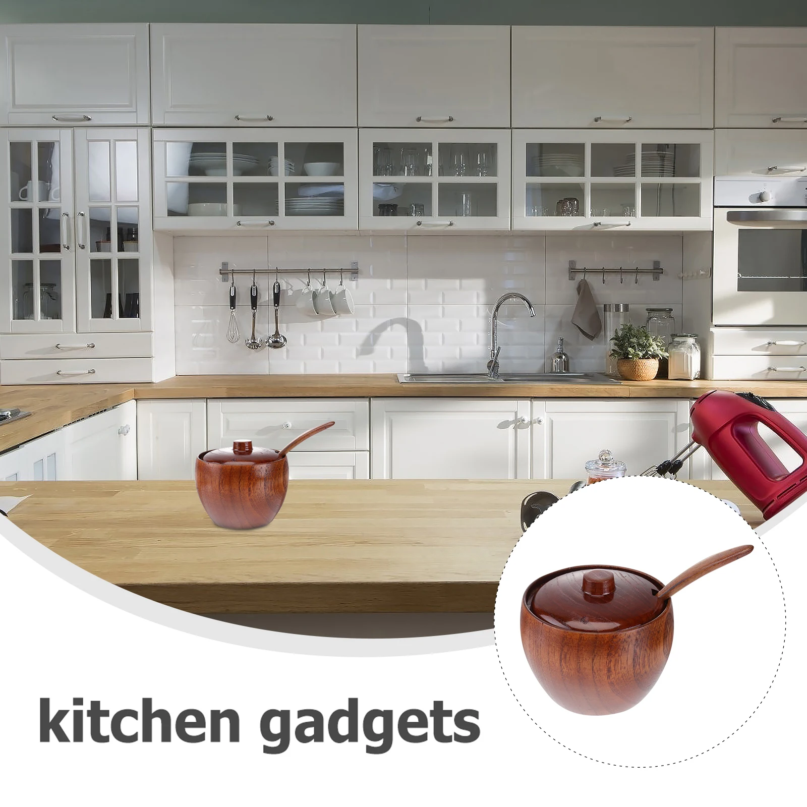 

Solid Wood Jar Natural Wood Material Kitchen ganizer Seasoning Box Spoon Storage Kitchen Gadgets Gadgets Nordic Style